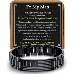 Mens American Flag Bracelet Stainless Steel Patriotic Adjustable Jewelry Gift